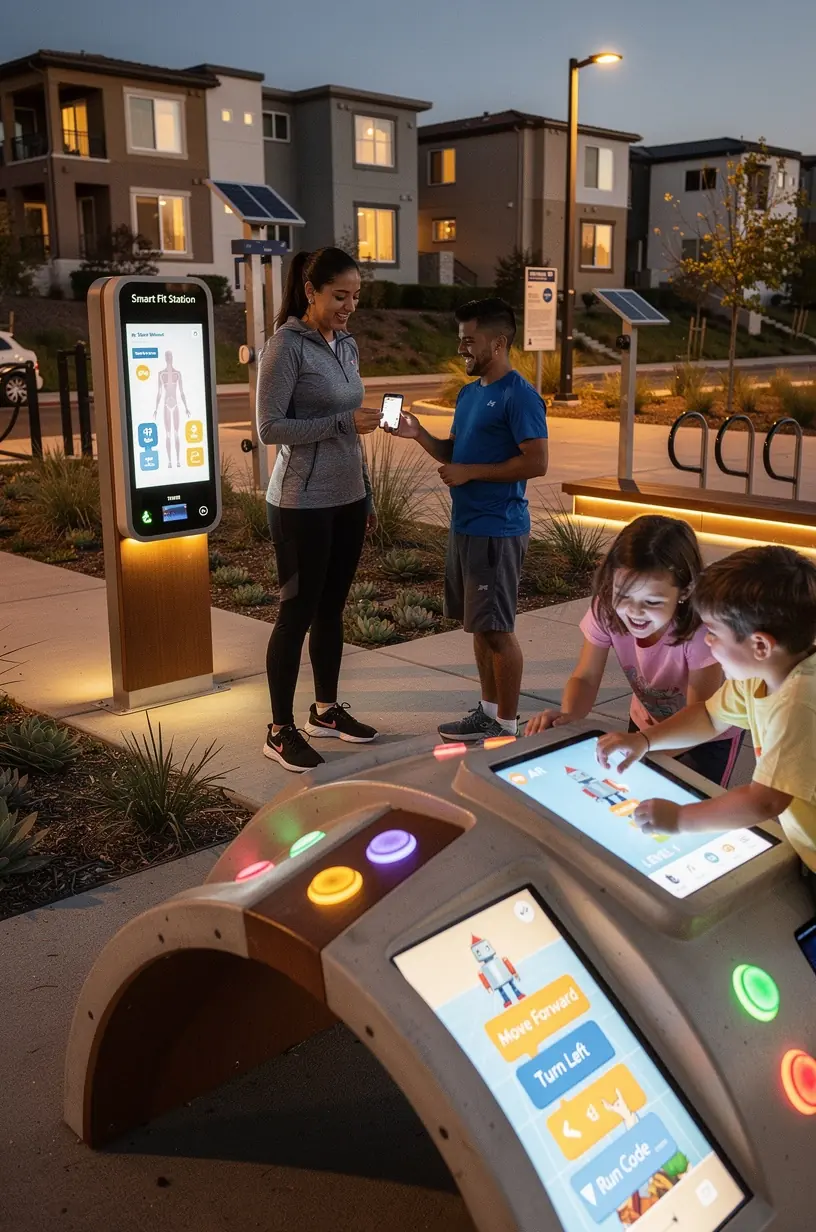 Modern smart home devices installed in a residential living room to enhance daily convenience.